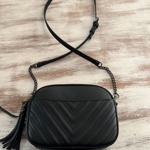 Lala Mae quilted crossbody purse, black with chain strap